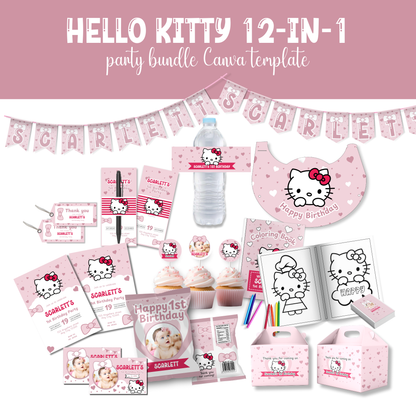 Hello Kitty 12-in-1 Party Bundle- Canva Templates