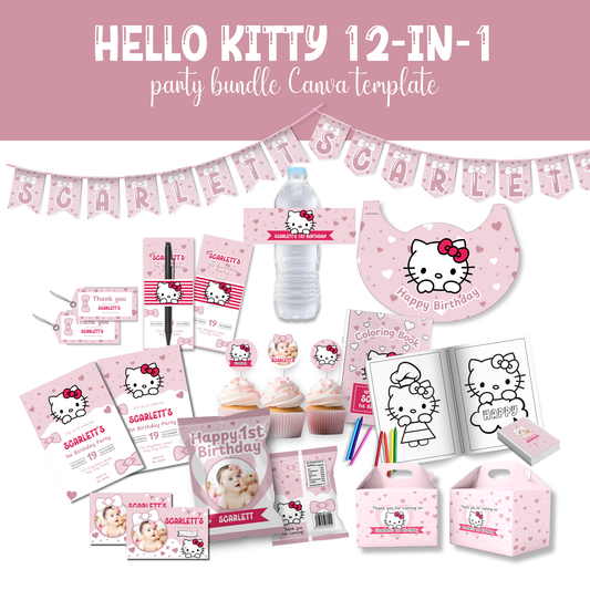 Hello Kitty 12-in-1 Party Bundle- Canva Templates